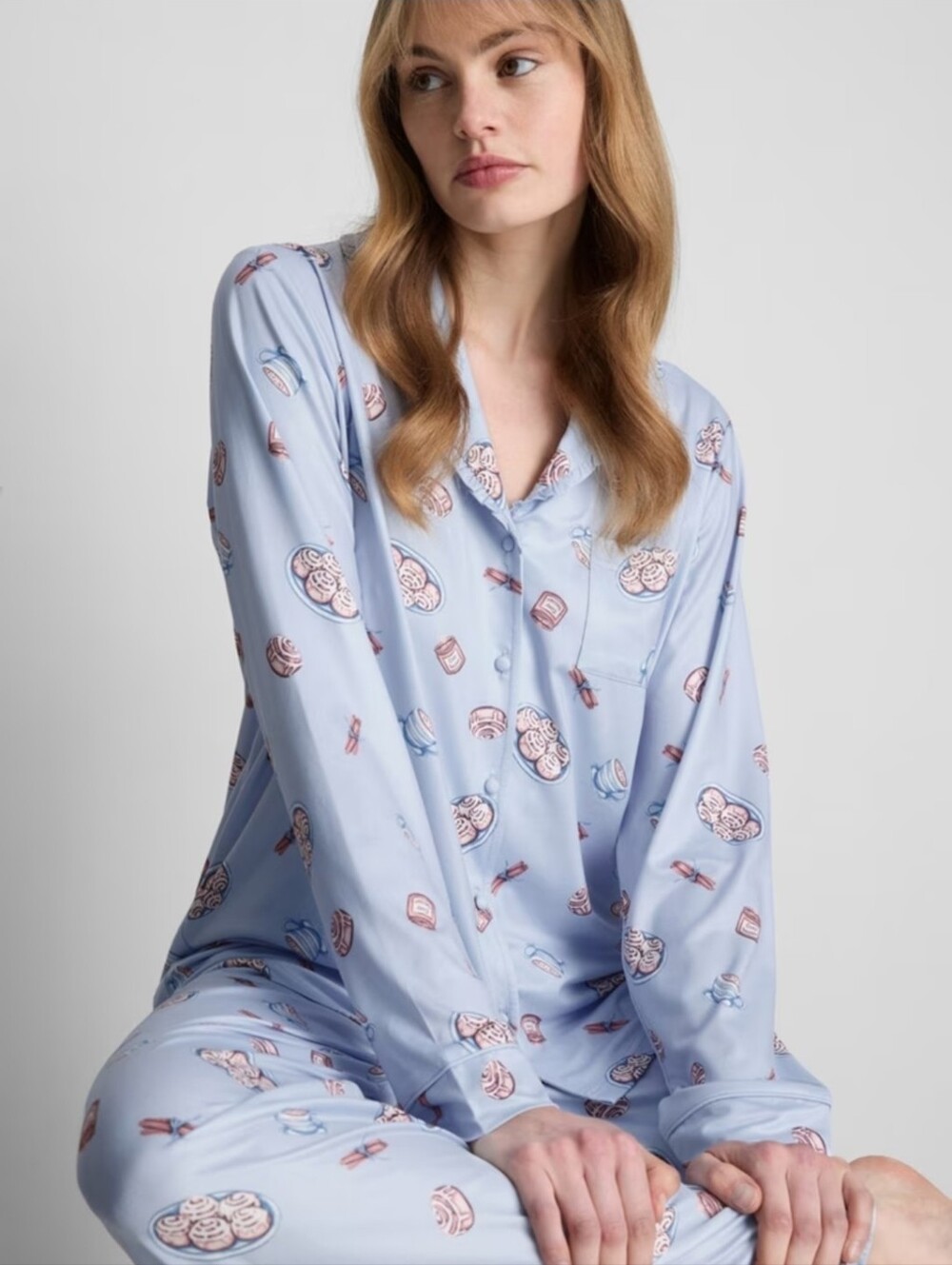 Love To Lounge Printed Boyfriend Pajamas Blue Primark Cinnabon Roll